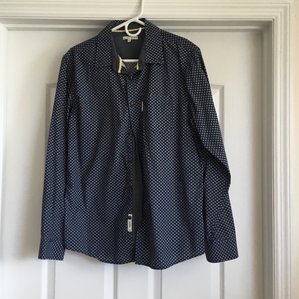 Marc Ecko Men's Navy Patterned Button Down Shirt Size M